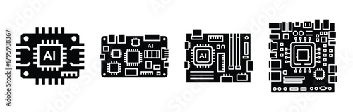 ai system board silhouette icon vector set.