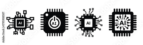 powered ai chip silhouette icon vector set.