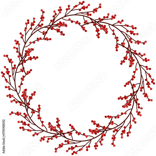 Winter Thin Branch Berry Wreath Circle Frame.