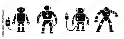 robot charging silhouette icon vector set.