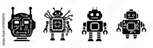 robot circuit board silhouette icon vector set.