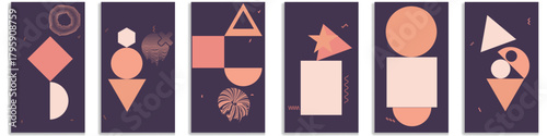 Abstract story layout set - minimal shapes, line art composition for modern branding. 6 templates for professional social media design. 