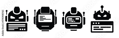 robot command line silhouette icon vector set.