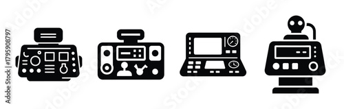 robot control panel silhouette icon vector set.