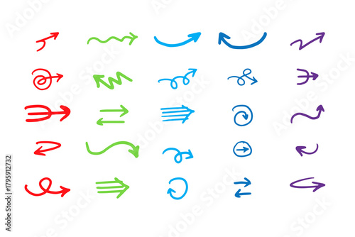 Curved Arrow Icon Set – Wavy, Loop, Spiral, Swirl, Squiggle and Reversible Direction Arrows