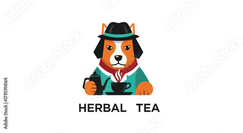 Elegant dog illustration sipping tea