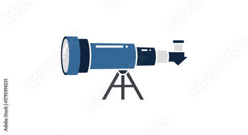 Blue telescope on tripod, eyepiece attached