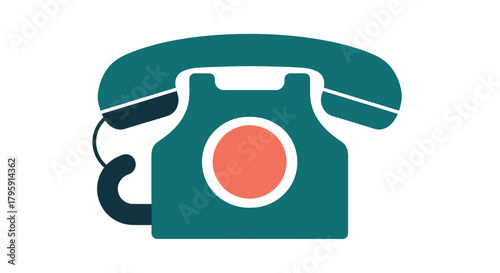 Flat, two-tone teal telephone with a coral center, white outline