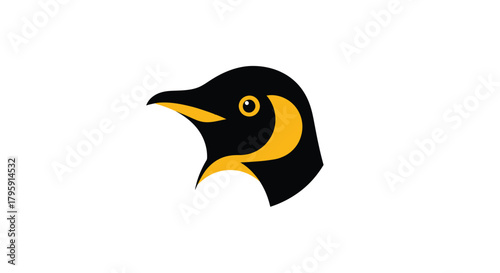 Penguin head in black and yellow on white
