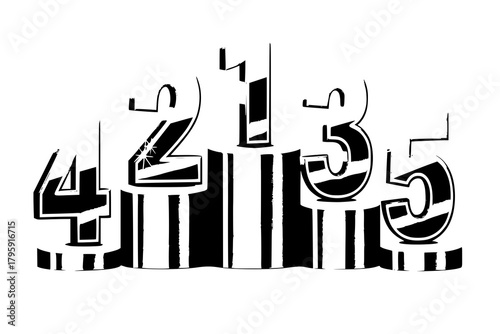 Set of Golden Number Award on Podium Stage. Number Ranking 1 2 3 4 5. Vector Illustration Isolated on White Background.
