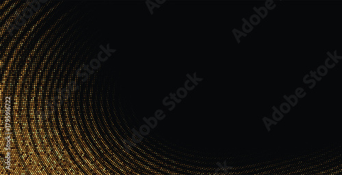 Golden abstract tunnel halftone wave pattern, luxury digital background with glowing circular lines, modern vector texture with symmetry and elegant light gradient