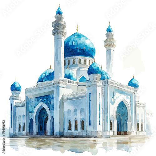 Qol Sharif Mosque, watercolor illustration vector, isolated on a white background.