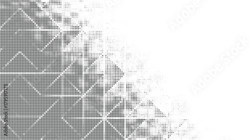 Geometric tech pattern with halftone fading effect, abstract diagonal modern vector background featuring digital grid structure and clean monochrome design