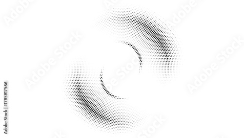 Abstract halftone swirl spin design, soft circular dotted motion pattern, modern minimal monochrome vector background with dynamic spiral flow and smooth gradient fade