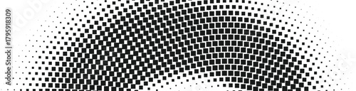 Black halftone dotted wave arc forming a smooth flowing curve with fading gradient texture, modern abstract dotted background element ideal for minimal graphic design, motion effect and decoration
