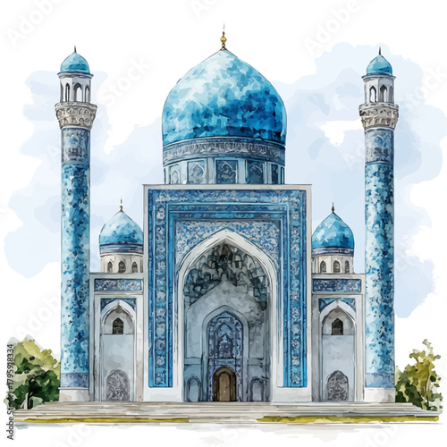 Qol Sharif Mosque, watercolor drawing vector, isolated on a white background.