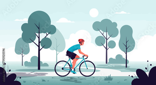 Man Cycling Outdoors in a Park on a Sunny Day Healthy Lifestyle and Recreation