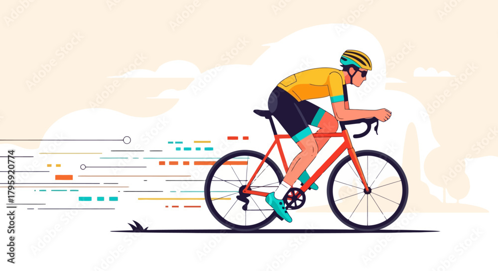 Fototapeta premium Pro Cyclist in Aerodynamic Position Speeding Down Road