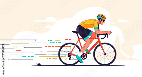 Pro Cyclist in Aerodynamic Position Speeding Down Road