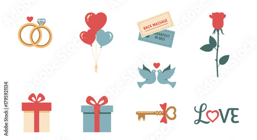 Valentine s Day Romantic Symbols and Icons Love Marriage Gifts Roses Romance Engagement Wedding Celebration Elements