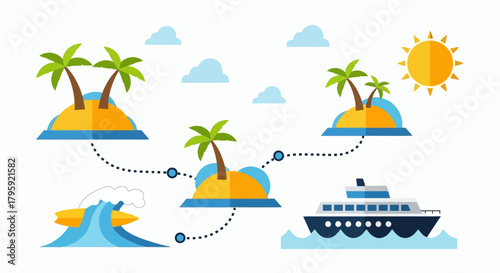 Island Hopping Cruise Vacation Tropical Paradise Adventure with Cruise Ship Palm Trees Beaches and Sunny Skies