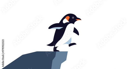 Cartoon penguin poised to leap