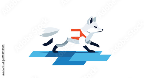 Stylized running fox on ice
