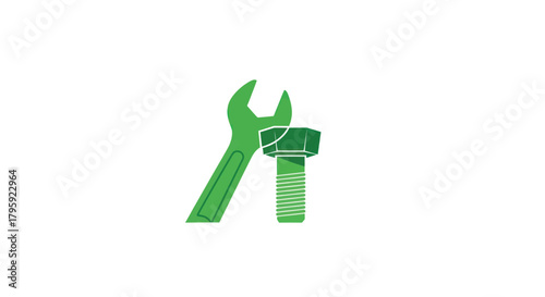 Green vector art wrench beside a bolt
