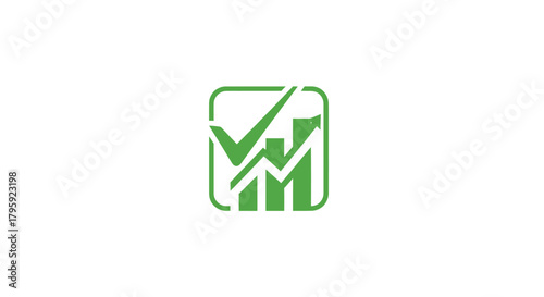 Green icon with upward bars and check mark, inside rounded square.