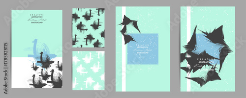 Elegant natural pastel muted pale calm tones card templates set. Collection of Winter Christmas style invitations with gold abstraction backgrounds