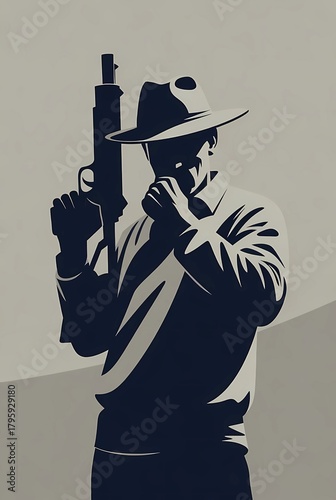 2d illustration of a man with a gun