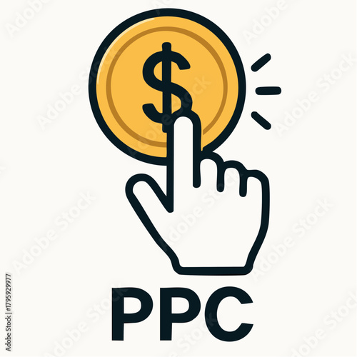 Hand cursor clicking a dollar coin for pay per click advertising