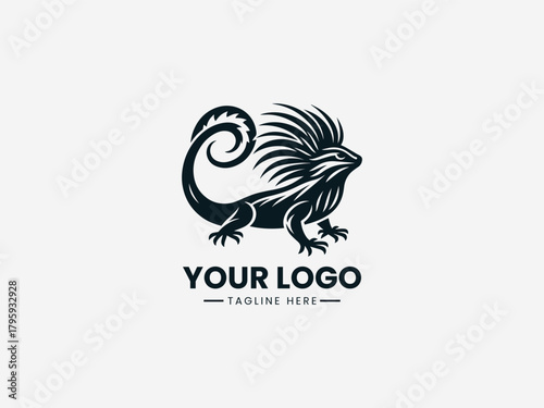 Cute iconic iguana pet illustrated in clean black vector logo design
