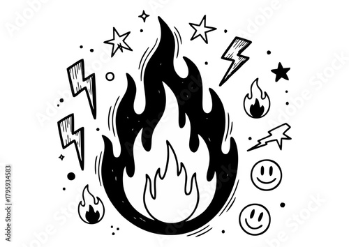 Black silhouette of a flame on white background for fire and energy concept
