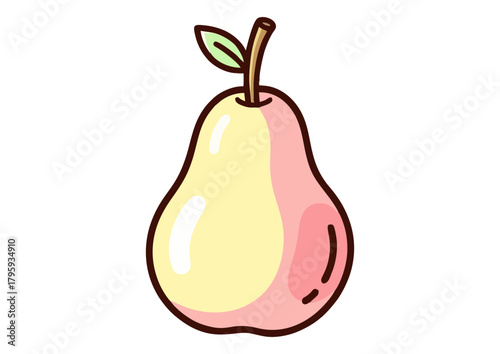 Cute cartoon pear character illustration with a happy face and green leaf