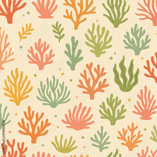 Coral Reef Sea Ocean Seaweed Set Underwater Life Plant Oceanic Nature Aquarium Sea life Water Print Design Vector