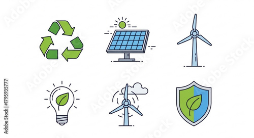 Illustration of renewable energy sources and environmental protection icons set up nicely here created with generated ai