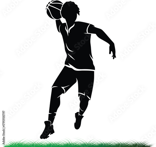 Silhouette of basketball player jumping for a slam dunk