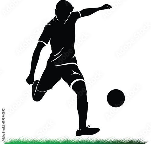 Soccer player kicking ball silhouette in outdoor field illustration