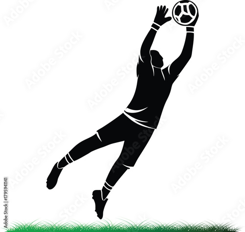Soccer goalkeeper catches ball with skill and determination vector