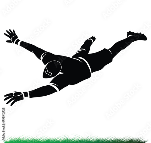 Goalkeeper silhouette makes a save in an athletic pose