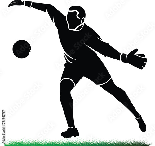 Goalkeeper silhouette reaching for a soccer ball graphic