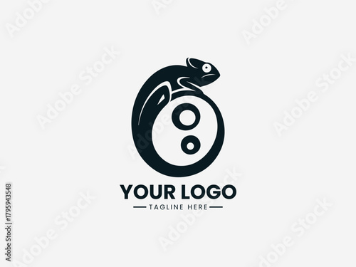 Classic chameleon figure illustrated in clean bold black vector logo design