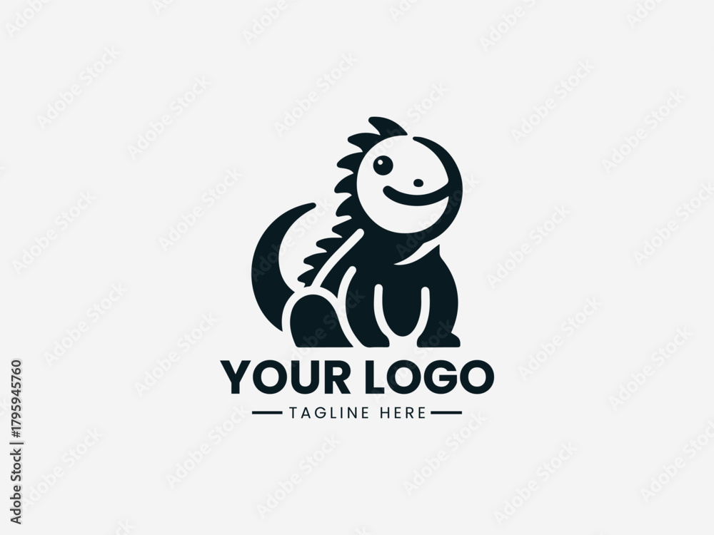 Fototapeta premium Cute stylized chameleon mascot in simple black vector design for modern branding illustration