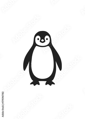 Cute penguin icon in simple black and white cartoon style for winter and wildlife graphics
