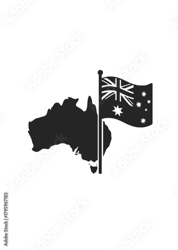 Australia map silhouette with national flag in minimalist bold style for patriotic, geographic and cultural concepts
