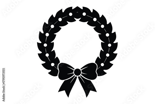 christmas wreath with bow vector icon silhouette
