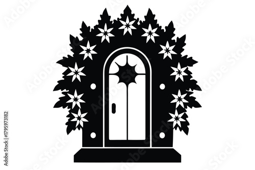 christmas wreath on door vector icon silhouette