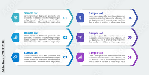 Business infographic vector design template with 6 options, steps or processes