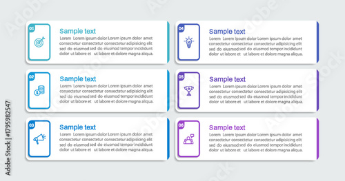 Business infographic vector design template with 6 options, steps or processes
